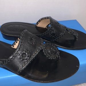 Jack Rogers demi wedge black leather sandals
